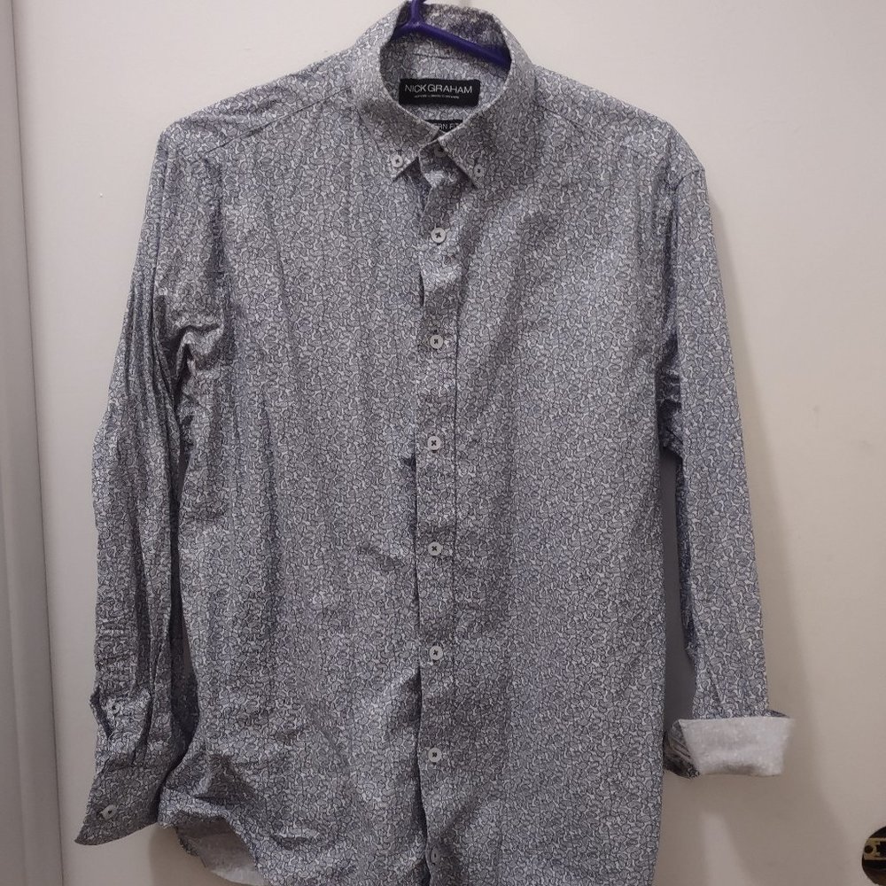 Nick Graham Navy Paisley Dress Shirt sz  15.5  32/33